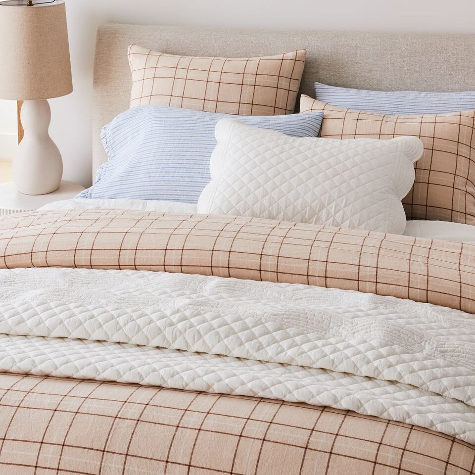 Heather Taylor Home Canyon Stripe Ruffle European Flax Linen Sheet Set